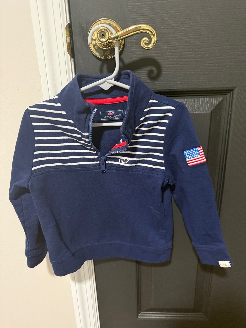 Vineyard Vines Kids Navy and White Striped Quarter-Zip Pullover